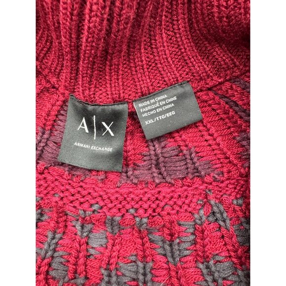 Armani Exchange Full-Zip Knit Sweater XXL Red Nordic Pattern Wool Blend Ribbed C - Picture 5 of 15